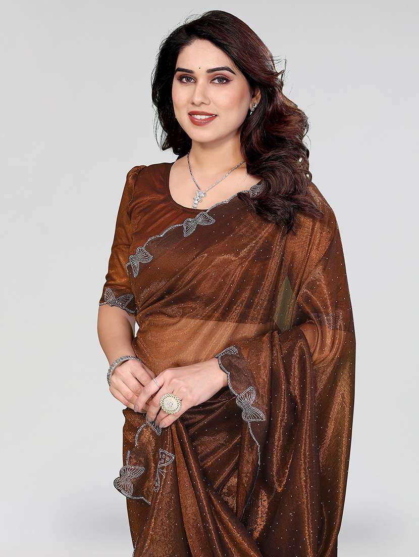 women solid with work embellished saree with blouse - 22500266 -  Standard Image - 1