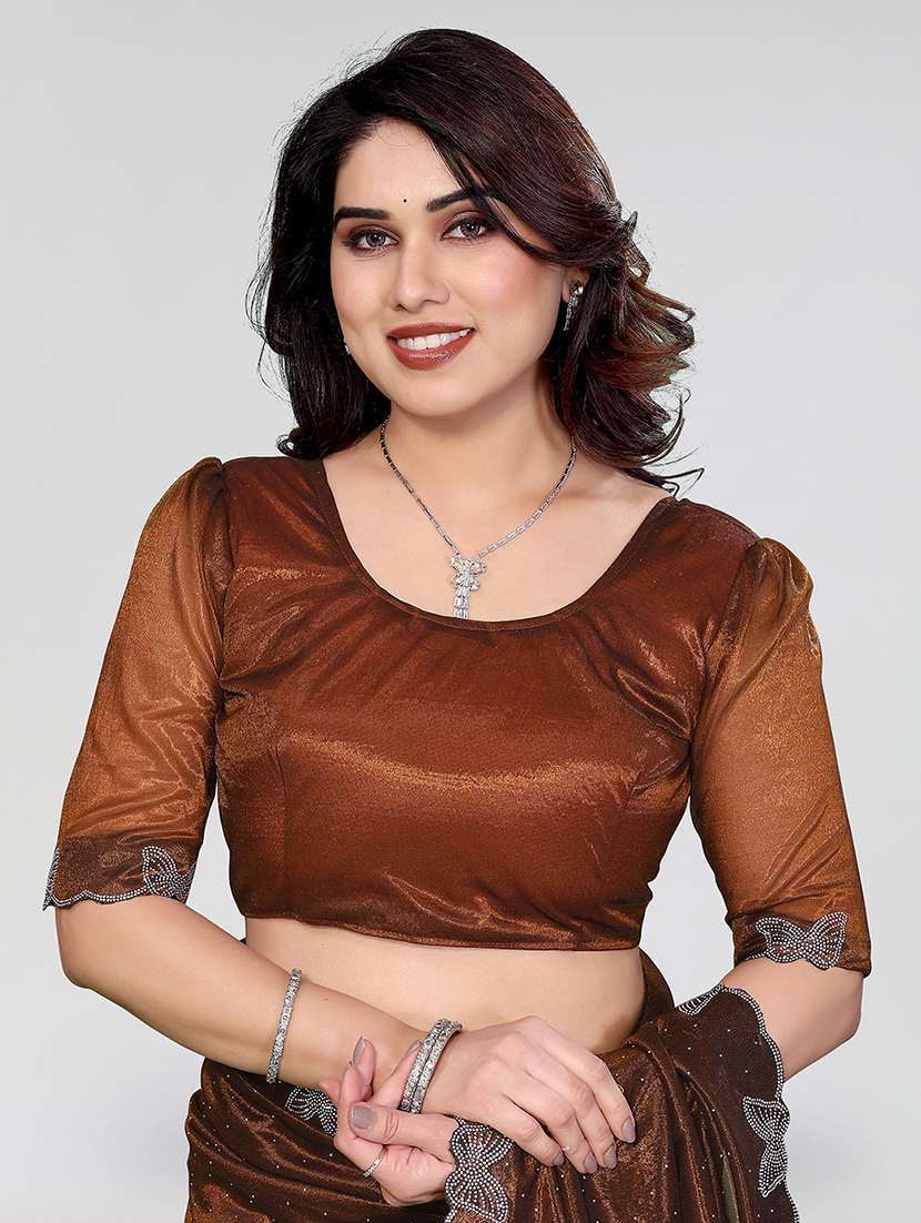 women solid with work embellished saree with blouse - 22500266 -  Standard Image - 4