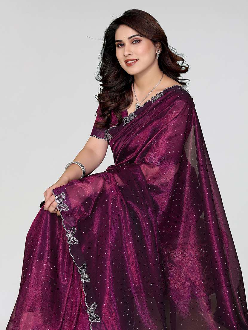 women solid with work embellished saree with blouse - 22500267 -  Standard Image - 1