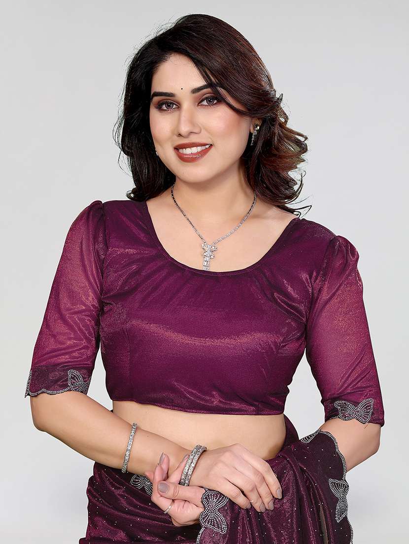 women solid with work embellished saree with blouse - 22500267 -  Standard Image - 4