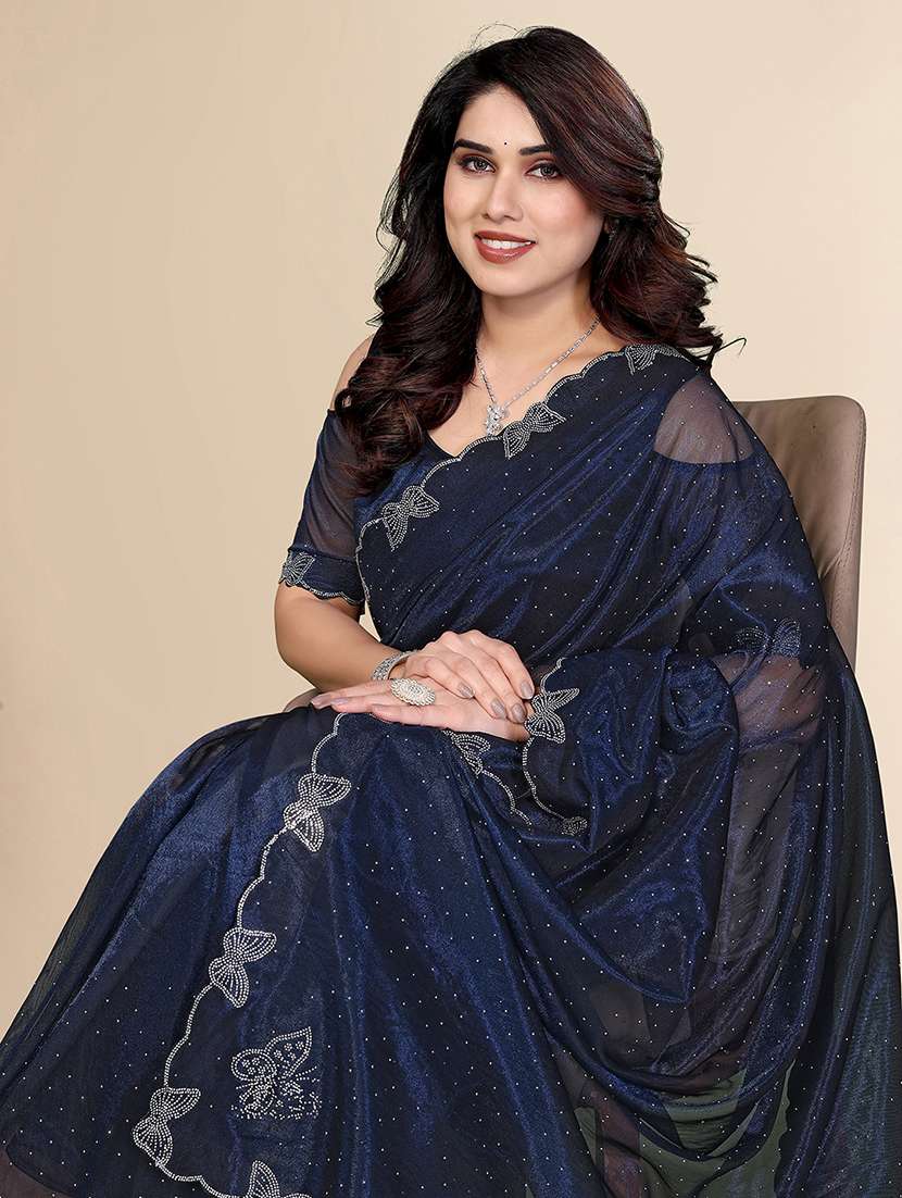 women solid with work embellished saree with blouse - 22500269 -  Standard Image - 1