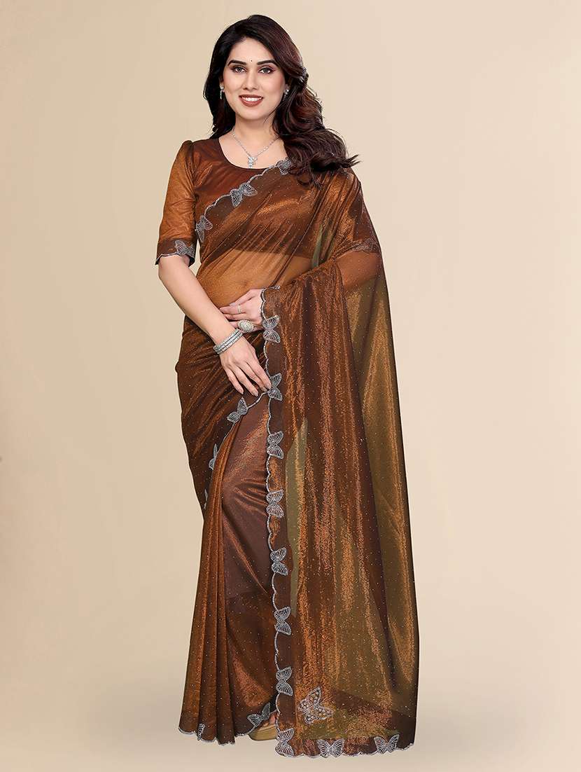 women solid with work embellished saree with blouse
