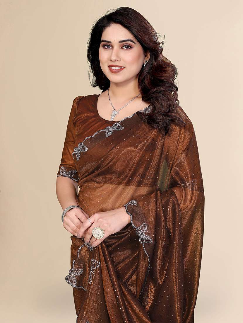 women solid with work embellished saree with blouse - 22500270 -  Standard Image - 1
