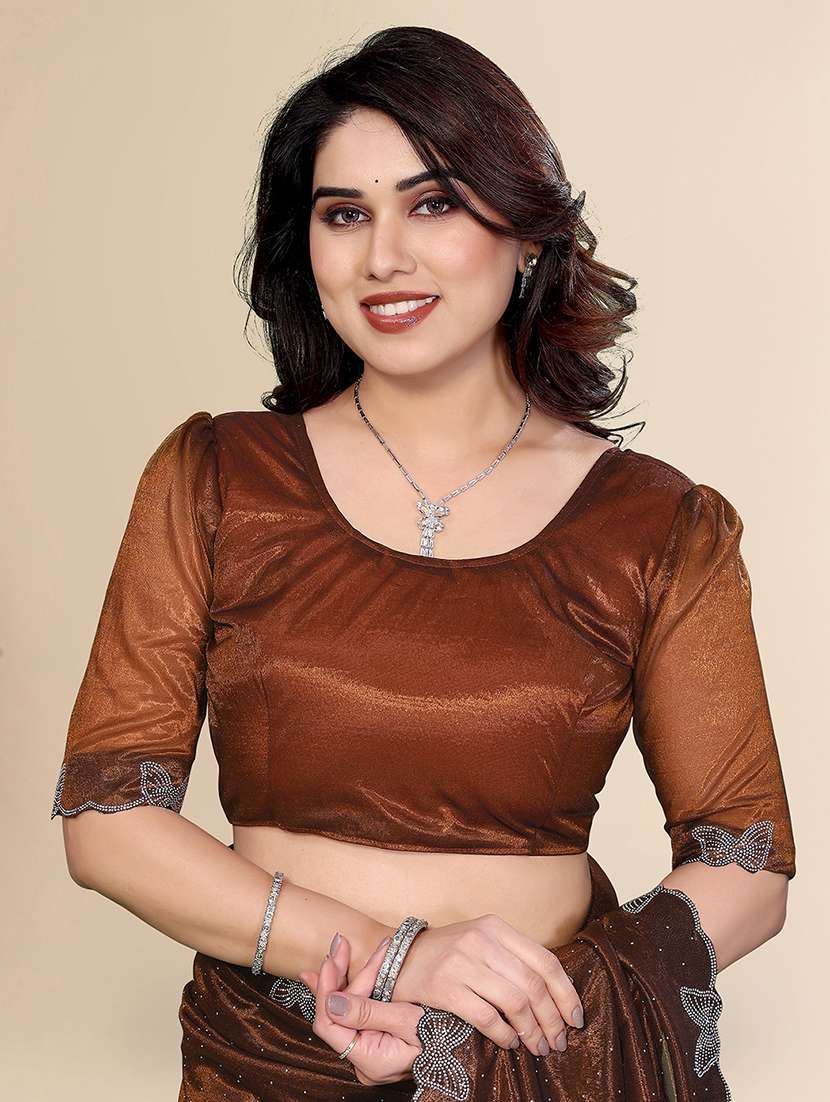 women solid with work embellished saree with blouse - 22500270 -  Standard Image - 4