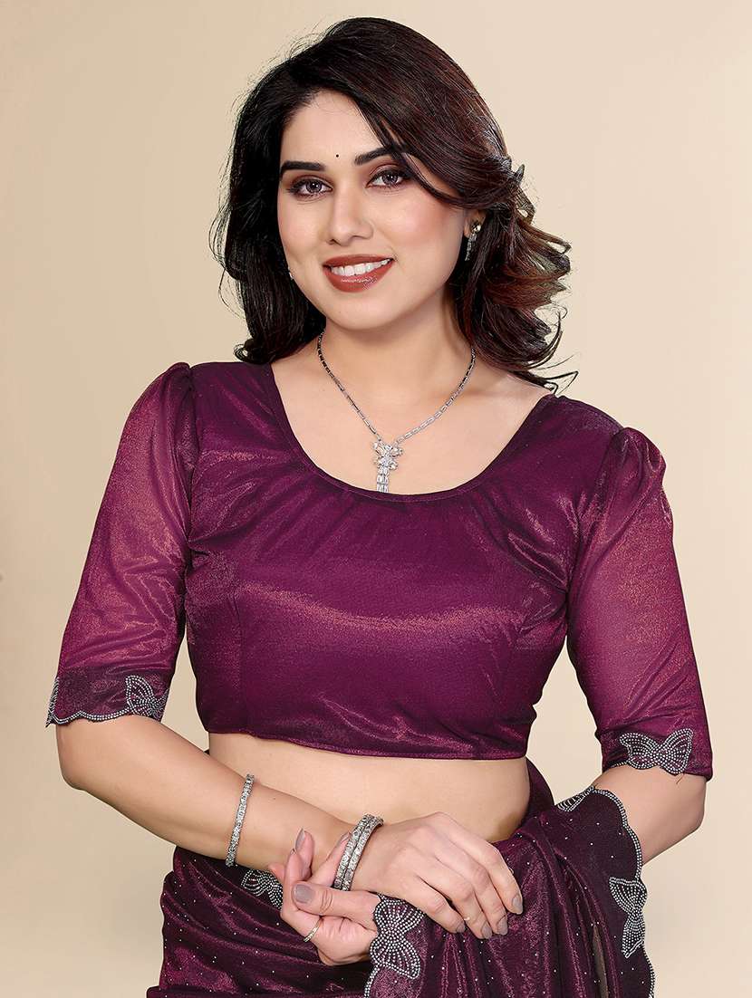 women solid with work embellished saree with blouse - 22500271 -  Standard Image - 4