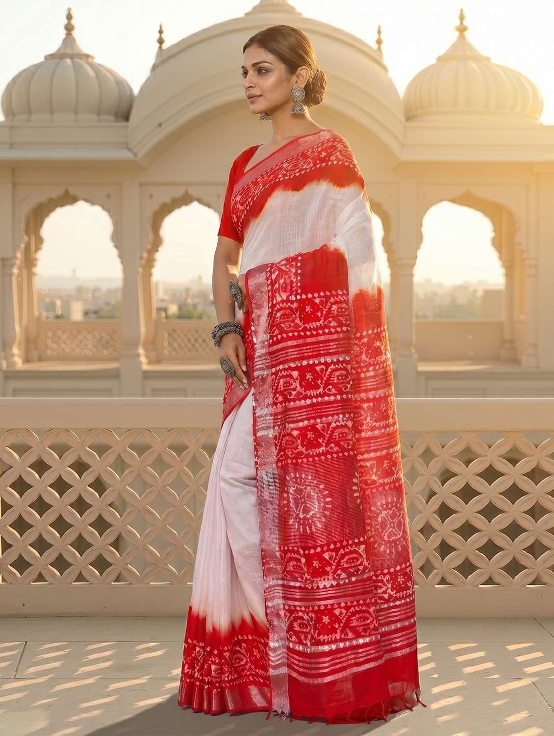 women printed handloom saree with blouse - 22500273 -  Standard Image - 1