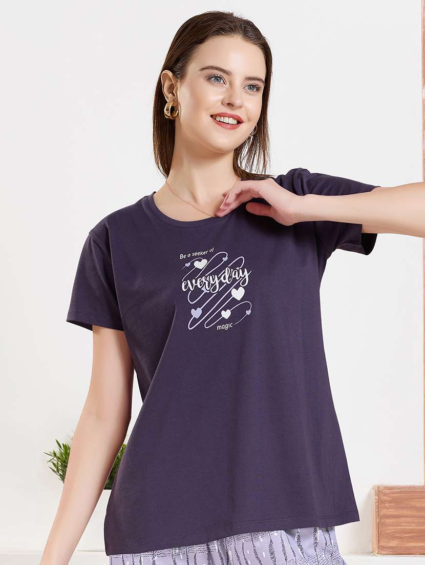 women printed short sleeves nightwear set - 22500277 -  Standard Image - 1