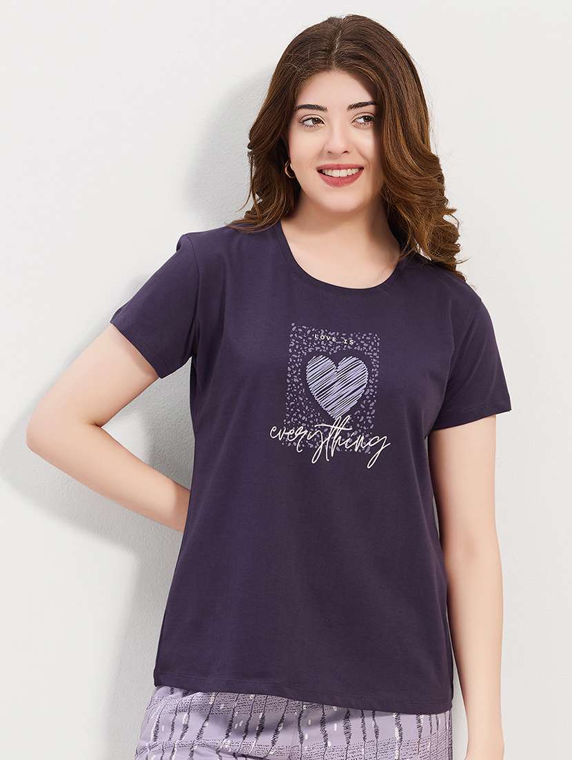 women printed round neck nightwear set - 22500278 -  Standard Image - 1