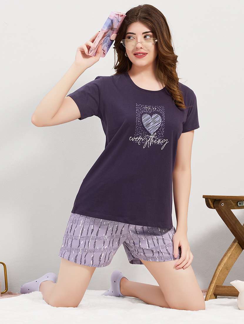 women printed round neck nightwear set - 22500278 -  Standard Image - 4