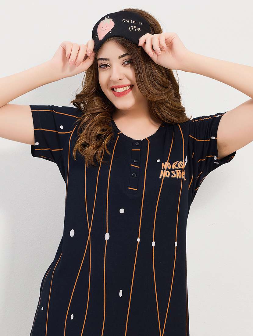 women printed round neck sleepshirt - 22500280 -  Standard Image - 1