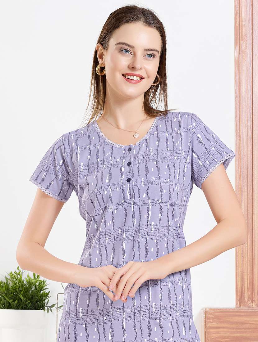 women printed round neck sleepshirt - 22500281 -  Standard Image - 1