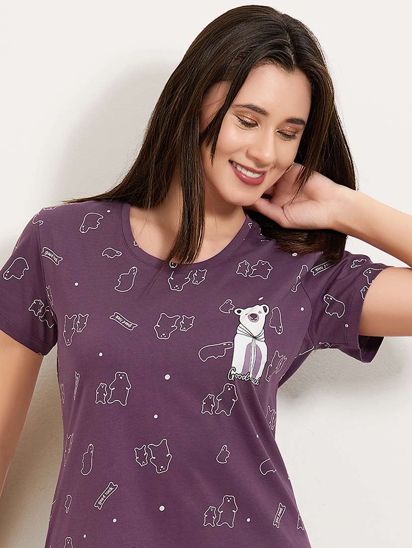women printed round neck short sleeves sleepshirt - 22500283 -  Standard Image - 1