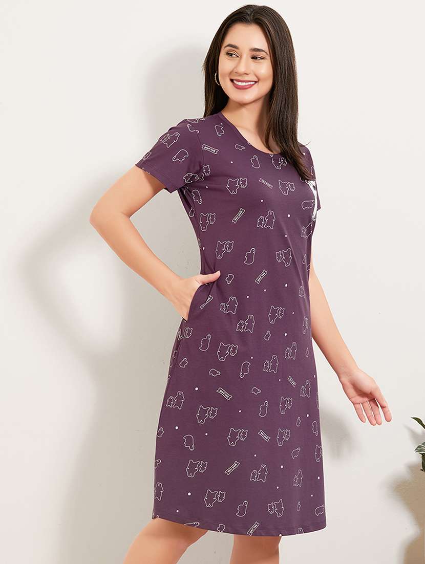 women printed round neck short sleeves sleepshirt - 22500283 -  Standard Image - 4