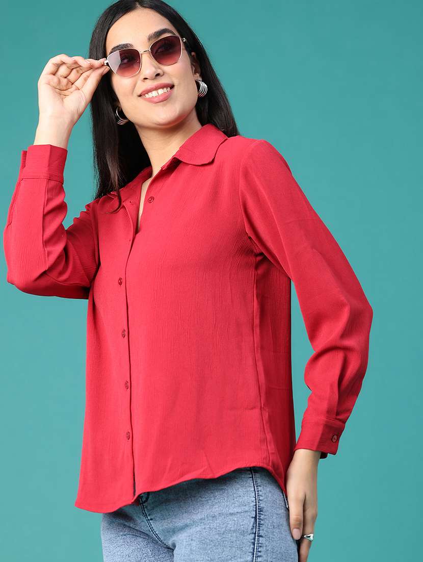 women solid long sleeves regular shirt