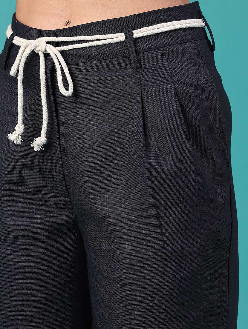 Women Solid Mid Rise Straight Trouser - 22500457 -  Standard Image - 1