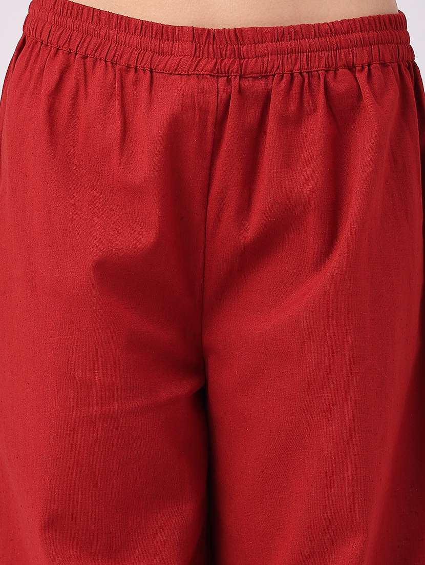 Women Solid Mid Rise Regular Fit Straight Trouser - 22500517 -  Standard Image - 1