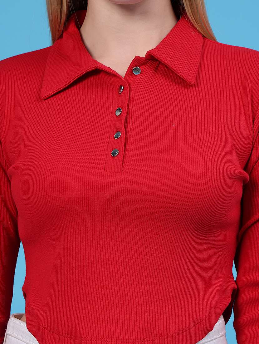 Women Solid Long Sleeves Crop T-shirt - 22500821 -  Standard Image - 1
