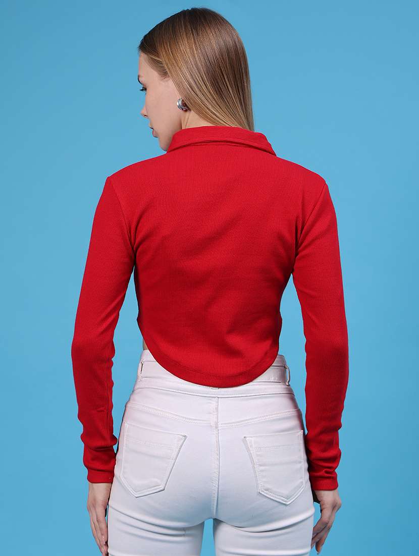 Women Solid Long Sleeves Crop T-shirt - 22500821 -  Standard Image - 4