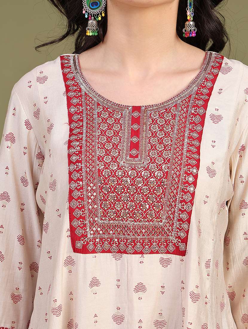 Women Printed Three Quarter Sleeve Anarkali Kurta - 22500851 -  Standard Image - 1