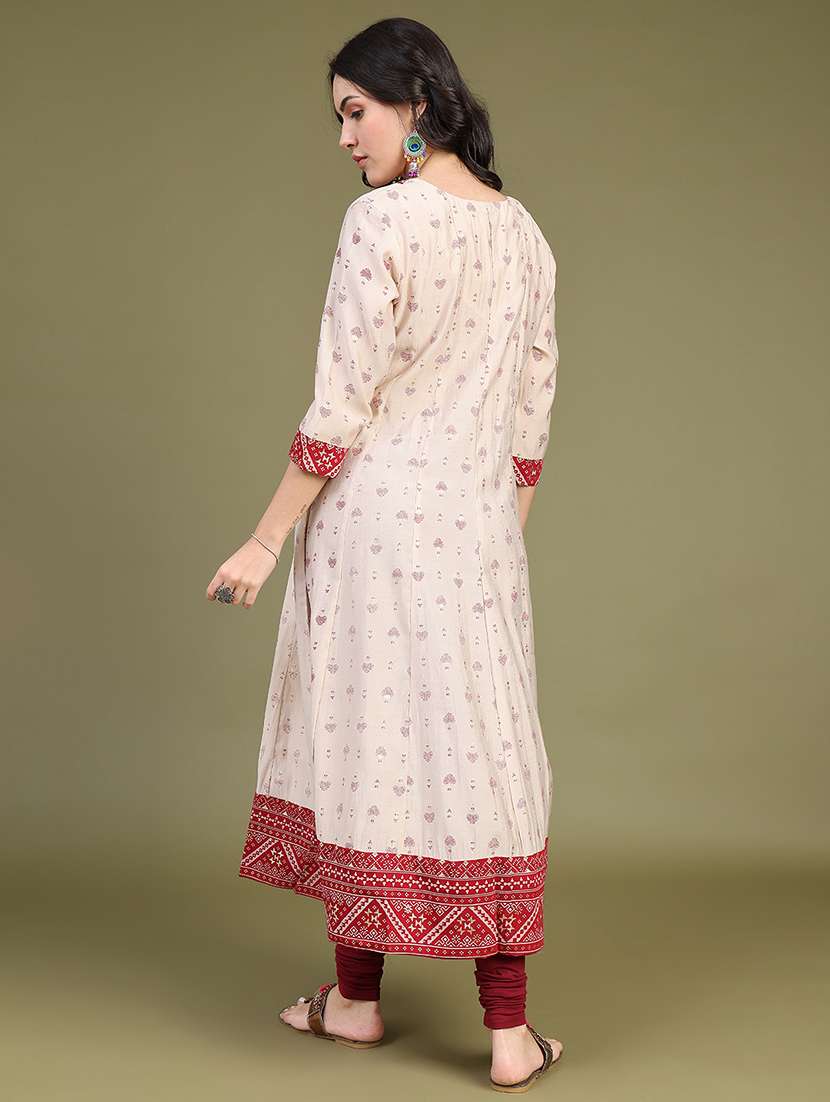 Women Printed Three Quarter Sleeve Anarkali Kurta - 22500851 -  Standard Image - 4