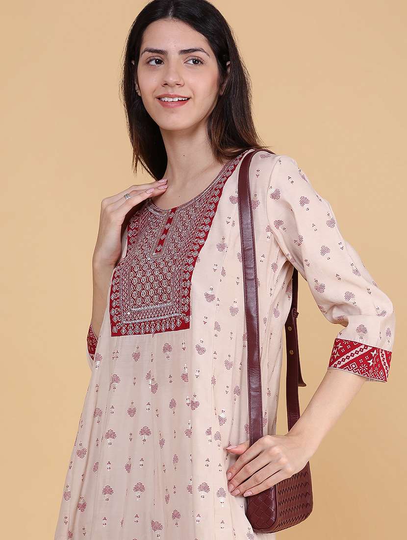 Women Printed Three Quarter Sleeve Anarkali Kurta - 22500852 -  Standard Image - 1