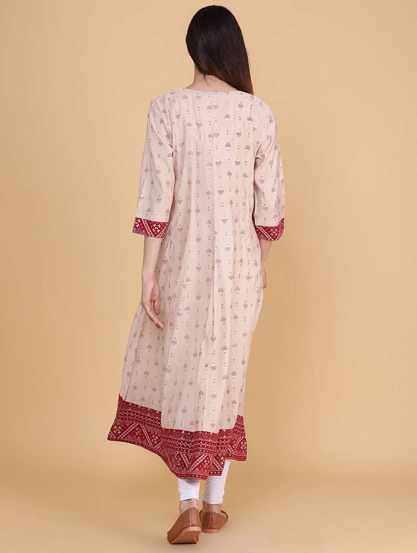 Women Printed Three Quarter Sleeve Anarkali Kurta - 22500852 -  Standard Image - 4