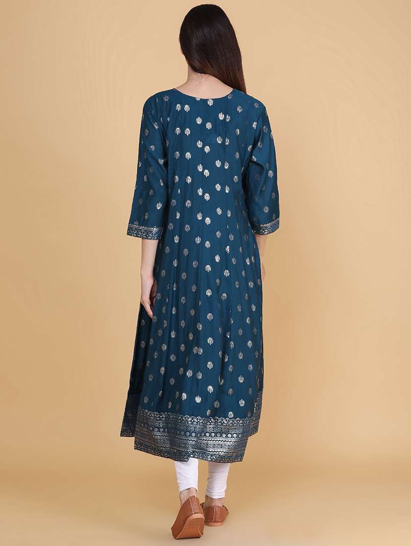 Women Printed Three Quarter Sleeve Anarkali Kurta - 22500854 -  Standard Image - 4