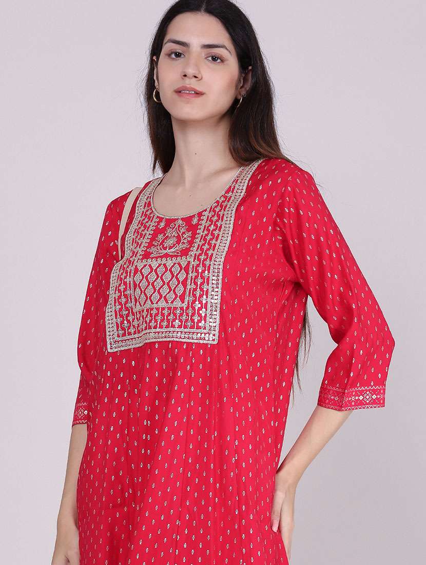 Women Printed Three Quarter Sleeve Anarkali Kurta - 22500855 -  Standard Image - 1