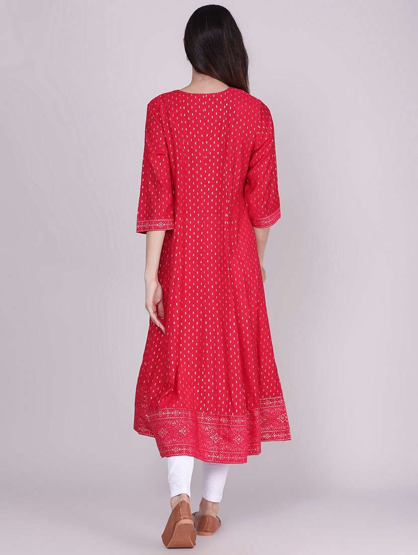 Women Printed Three Quarter Sleeve Anarkali Kurta - 22500855 -  Standard Image - 4