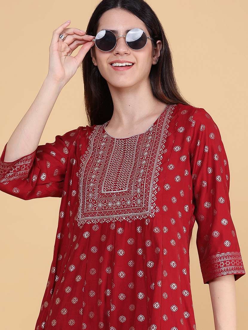 Women Printed Three Quarter Sleeve Anarkali Kurta - 22500856 -  Standard Image - 1