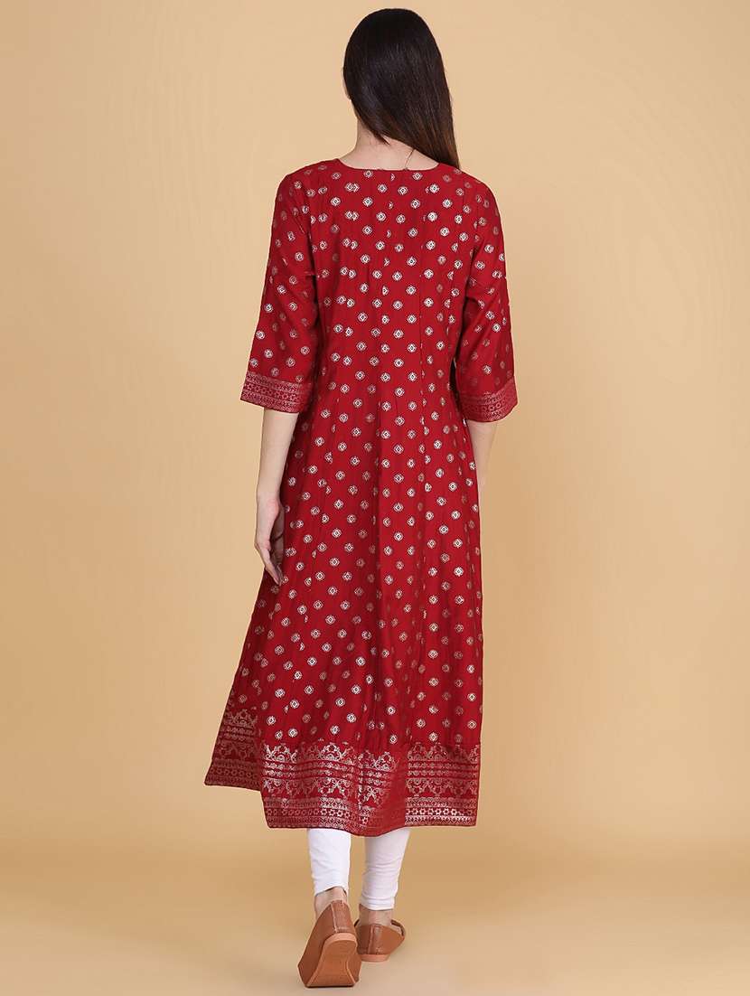 Women Printed Three Quarter Sleeve Anarkali Kurta - 22500856 -  Standard Image - 4