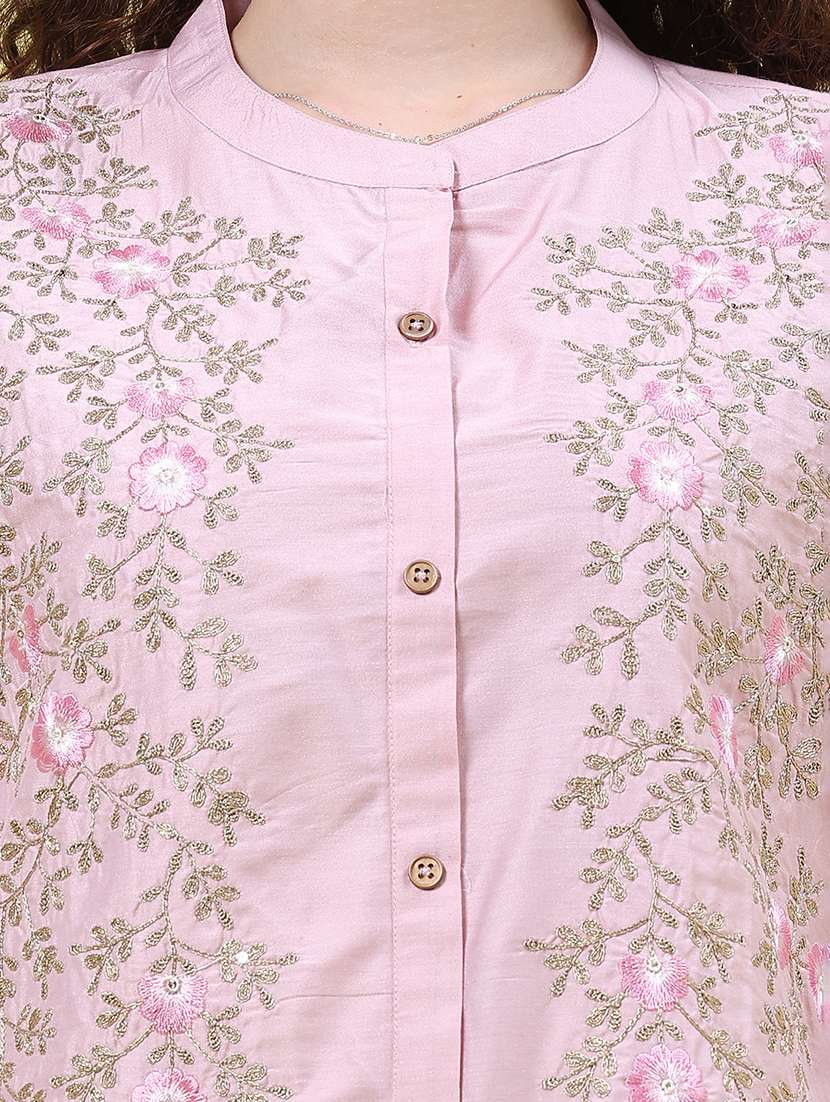 Women Solid With Work Three Quarter Sleeve Straight Kurta - 22500859 -  Standard Image - 1