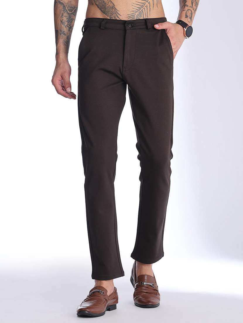 men solid mid rise chinos casual trouser