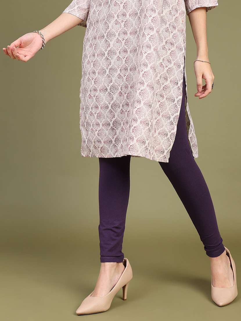 Women Solid Mid Rise Full Length Churidar Leggings - 22501205 -  Standard Image - 4