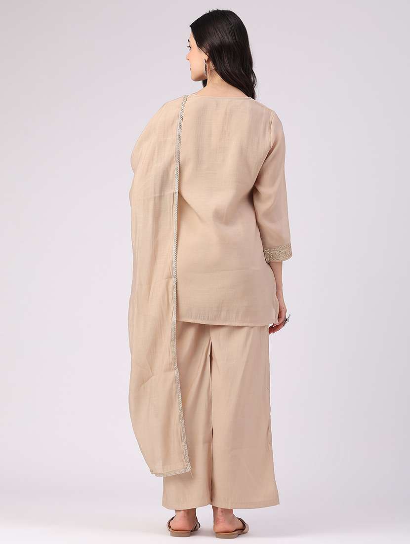 Women Embroidered Three Quarter Sleeve Kurta Palazzo With Dupatta Set - 22501425 -  Standard Image - 4