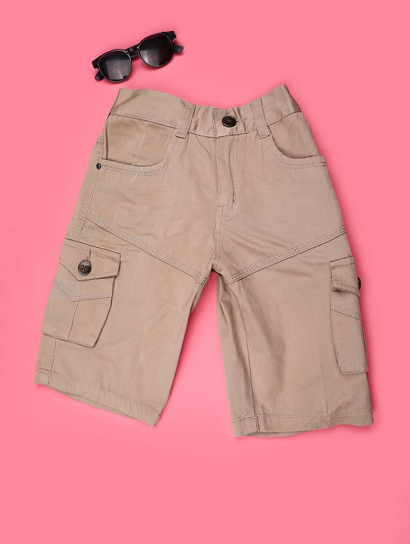 Boys Solid Mid Rise Three Fourth Shorts - 22501607 -  Standard Image - 1