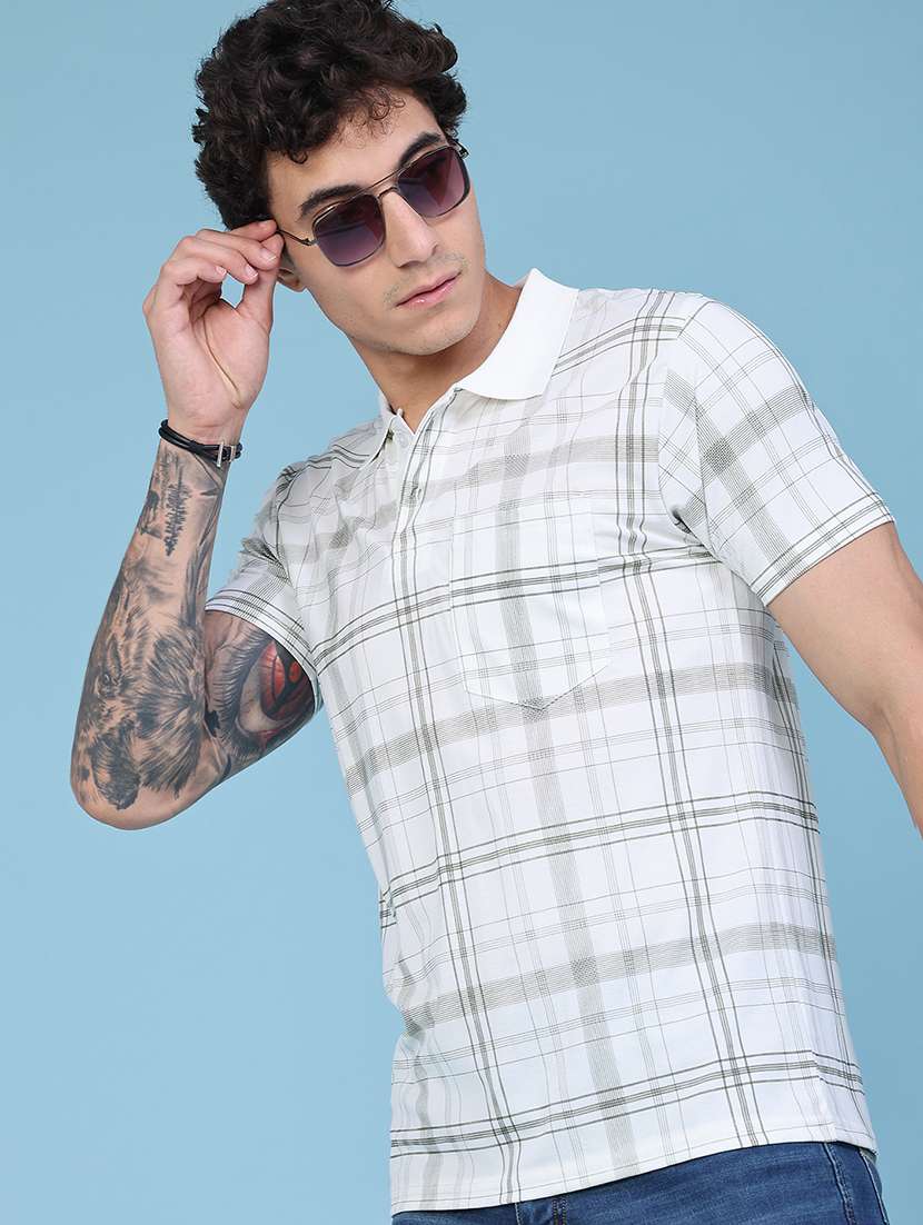 men checkered short sleeve regular fit polo t-shirt