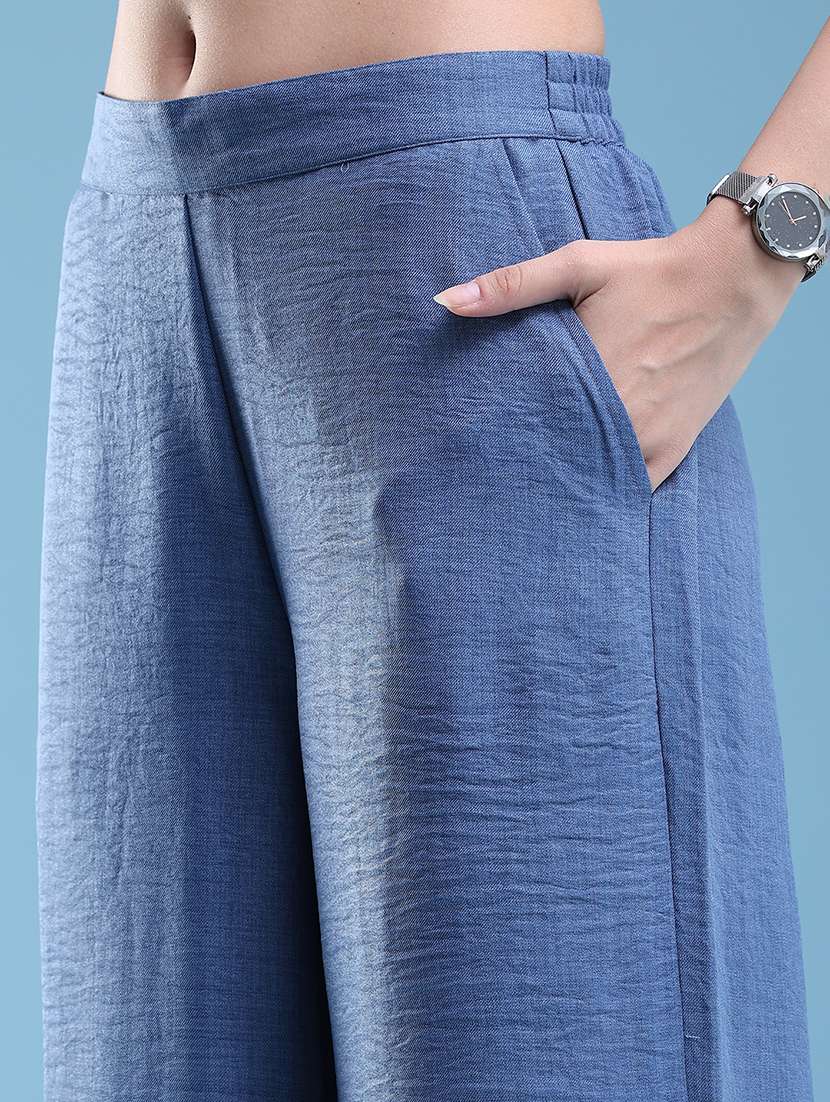 women solid mid rise wide leg trouser - 22501753 -  Standard Image - 1