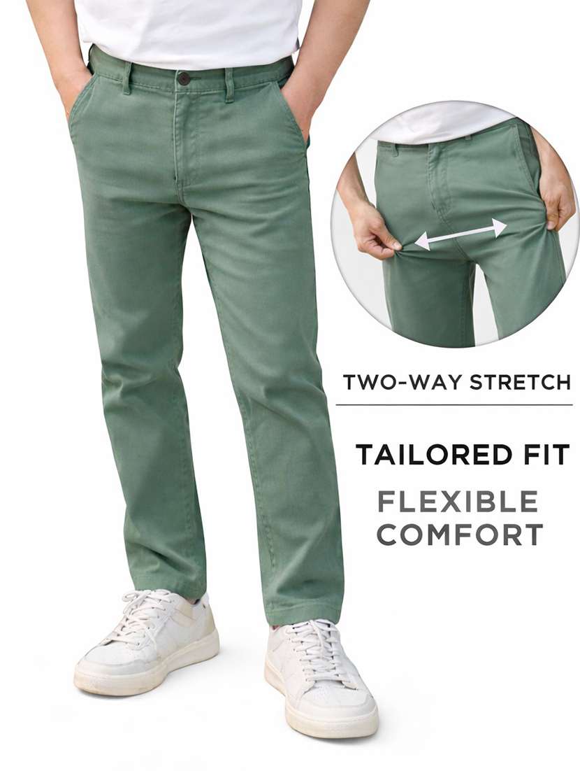 men solid mid rise slim fit trouser - 22501766 -  Standard Image - 4