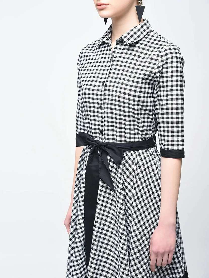 women checkered asymmetric knee length dress - 22501769 -  Standard Image - 1