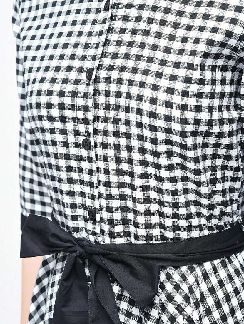 women checkered asymmetric knee length dress - 22501769 -  Standard Image - 4