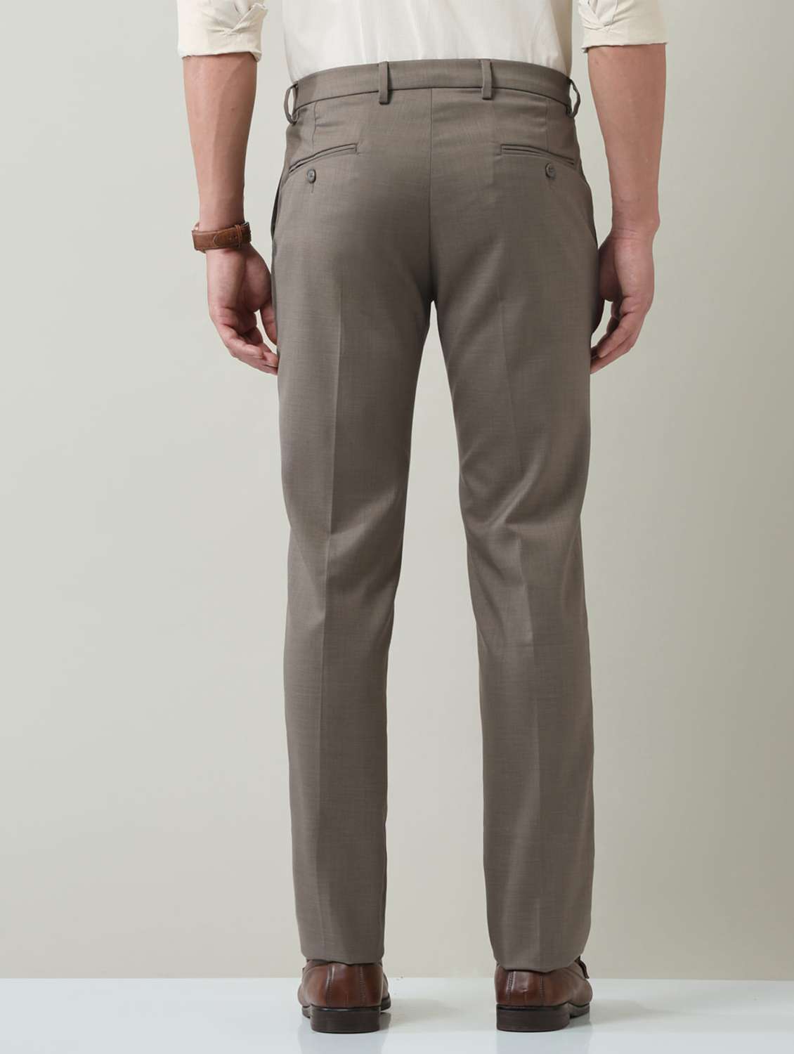 men solid mid rise flat front trousers formal trouser - 22501908 -  Standard Image - 4