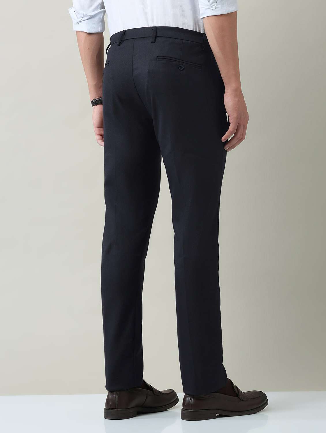 men solid mid rise flat front trousers formal trouser - 22501909 -  Standard Image - 4