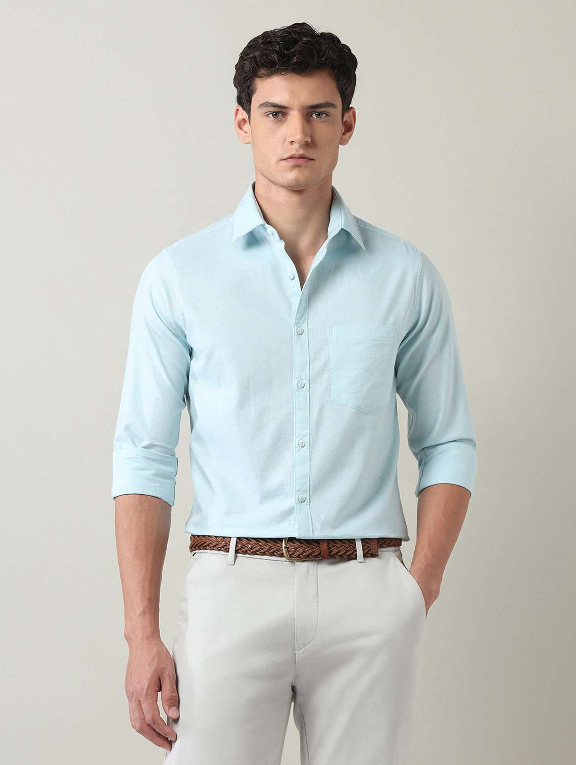 men solid long sleeve slim fit casual shirt