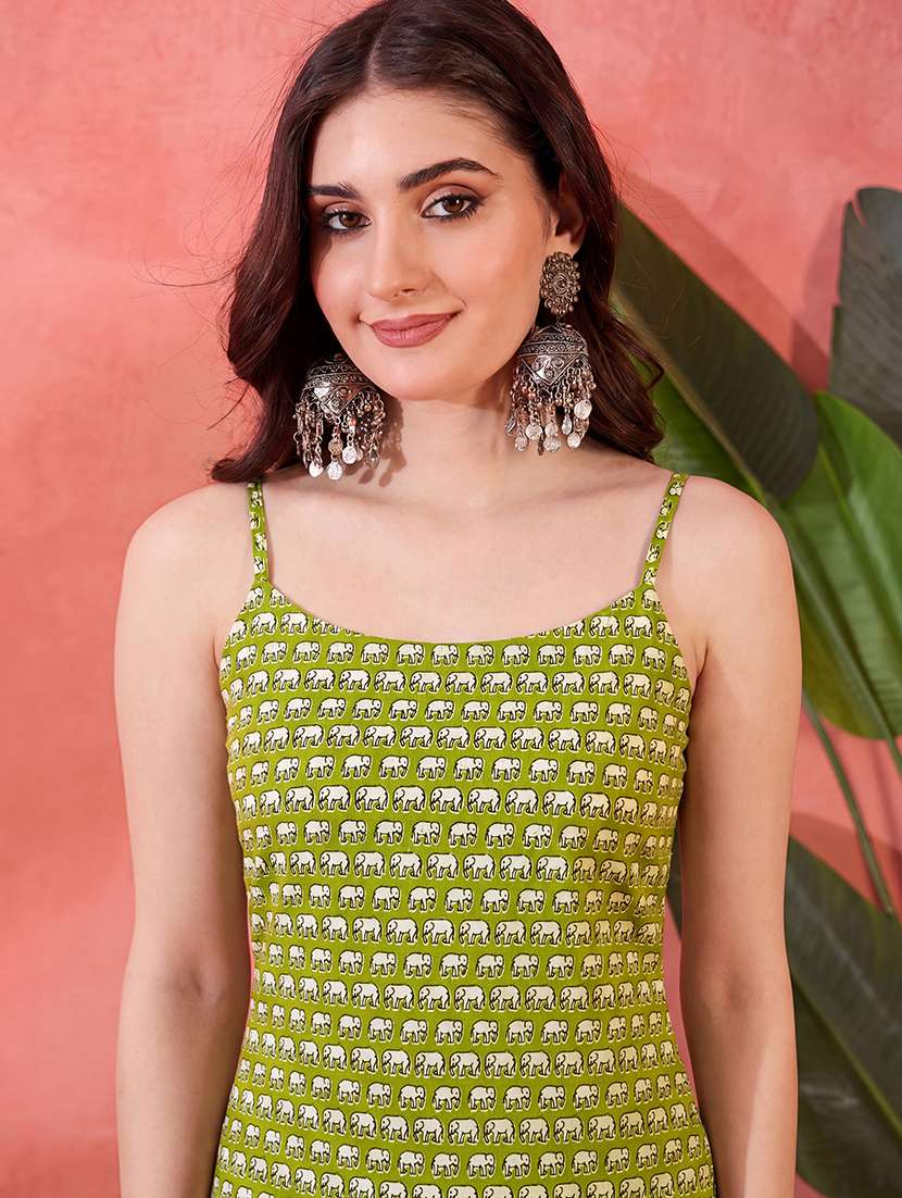 women printed shoulder strap straight kurta - 22501974 -  Standard Image - 1