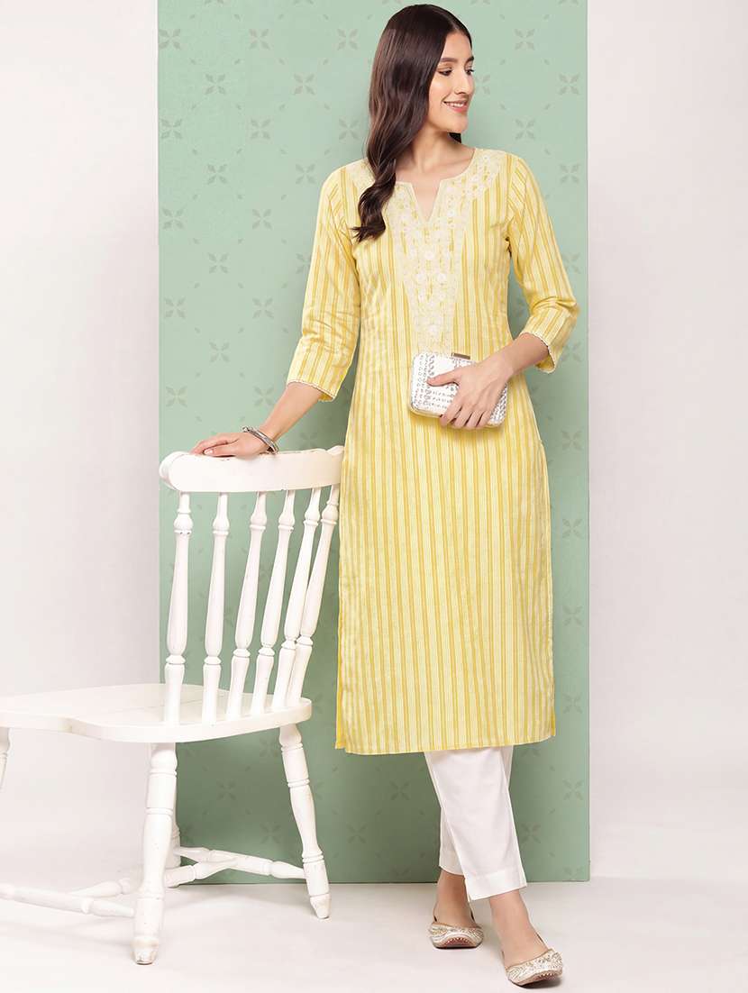 women printed notch neck straight kurta - 22501975 -  Standard Image - 4