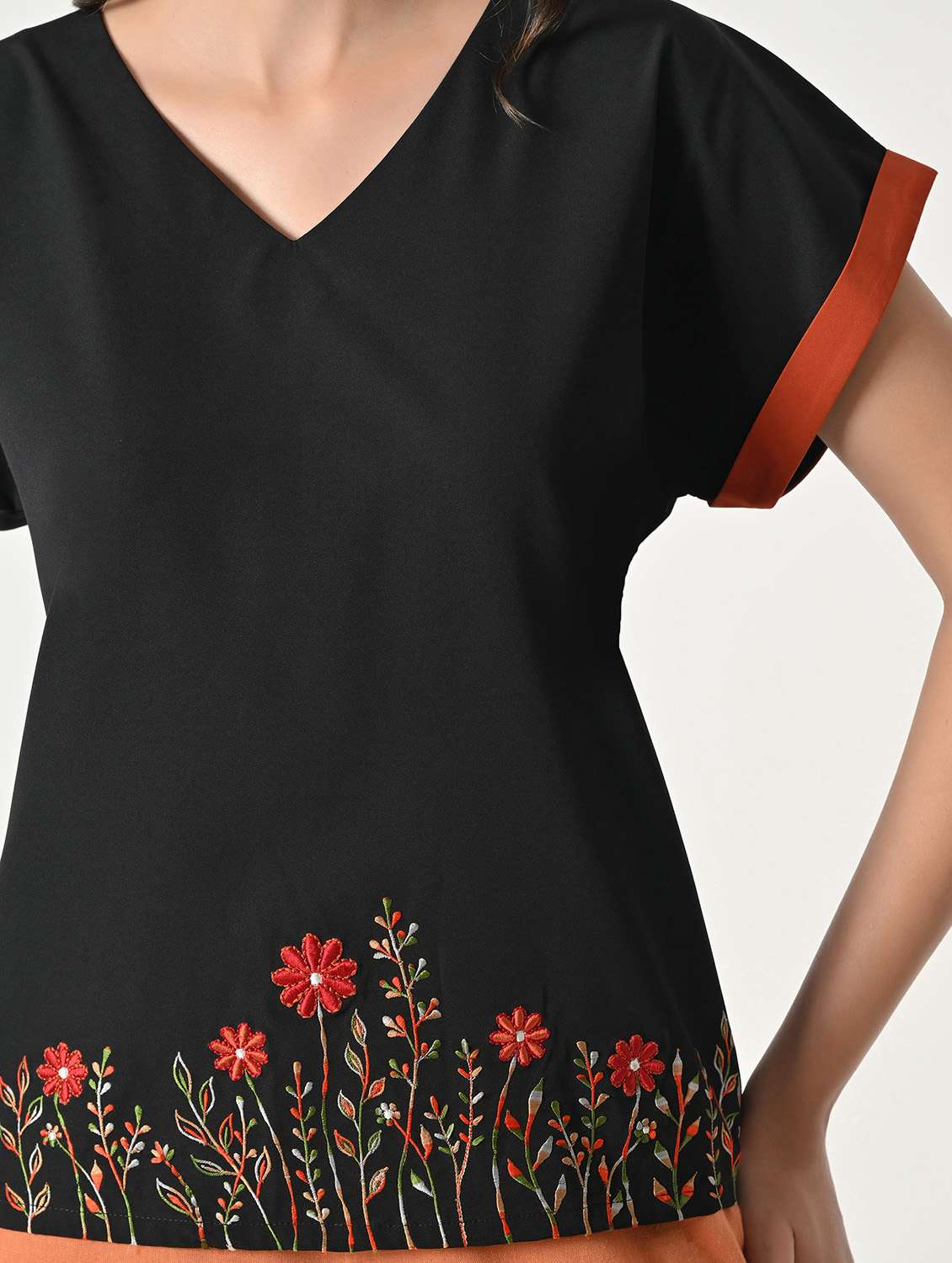 Women Embroidered V-neck Top - 22502017 -  Standard Image - 1