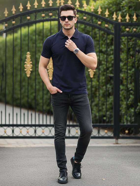 men solid short sleeve slim fit polo t-shirt - 22502033 -  Standard Image - 4