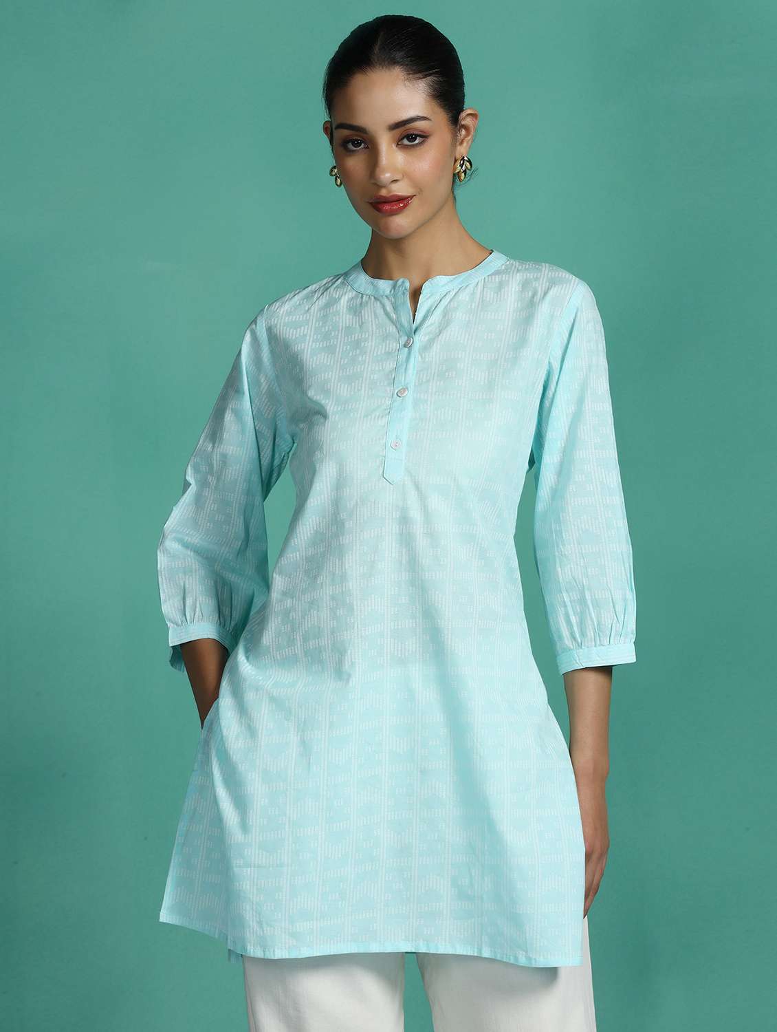 women printed three quarter sleeves straight kurti - 22502039 -  Standard Image - 1