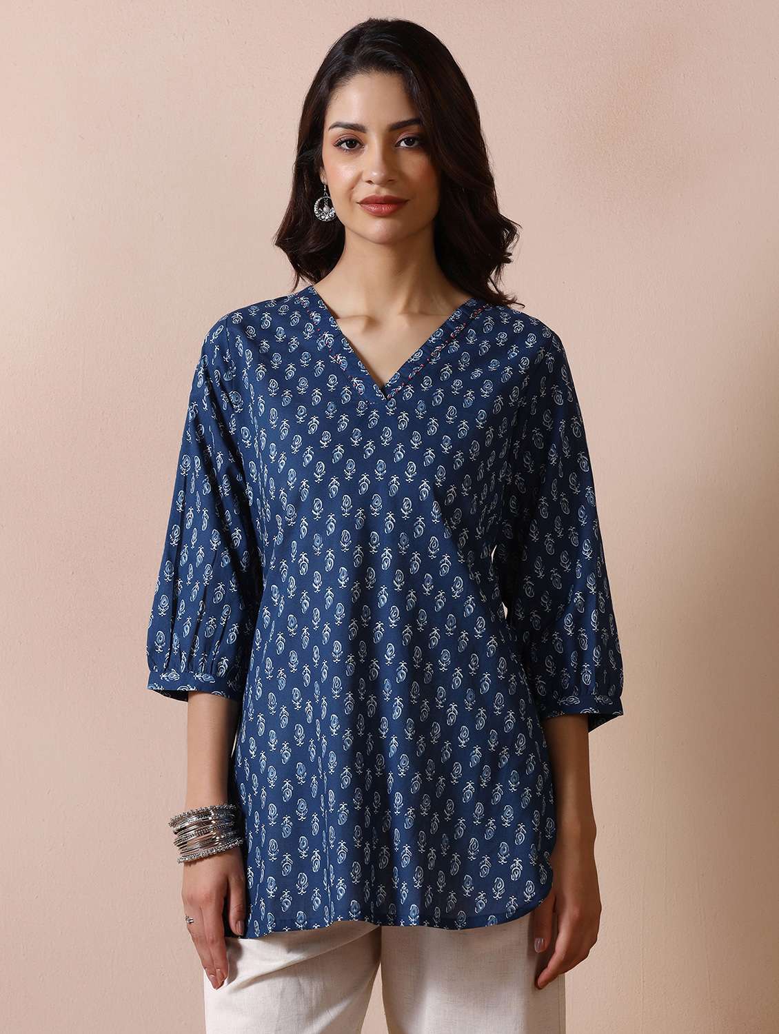 women printed three quarter sleeve straight kurti - 22502041 -  Standard Image - 1